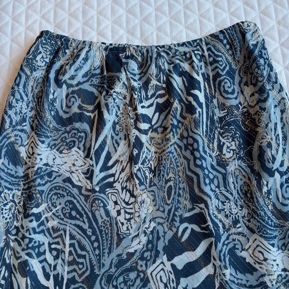 VTG Chadwick’s Silk A-Line Skirt Sz 12 Blue Gold Metallic Abstract Art To Wear - Picture 11 of 14